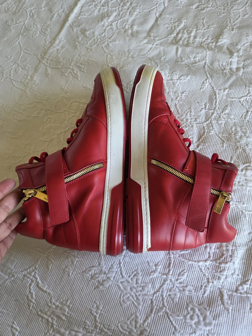 Salvatore Ferragamo | Nayon Red Leather High-Top Sneaker with Gold Logo